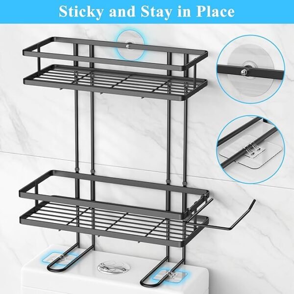 Over Toilet Storage, Bathroom Organizers and Storage Shelves, Black, 2 Tier - Image 2