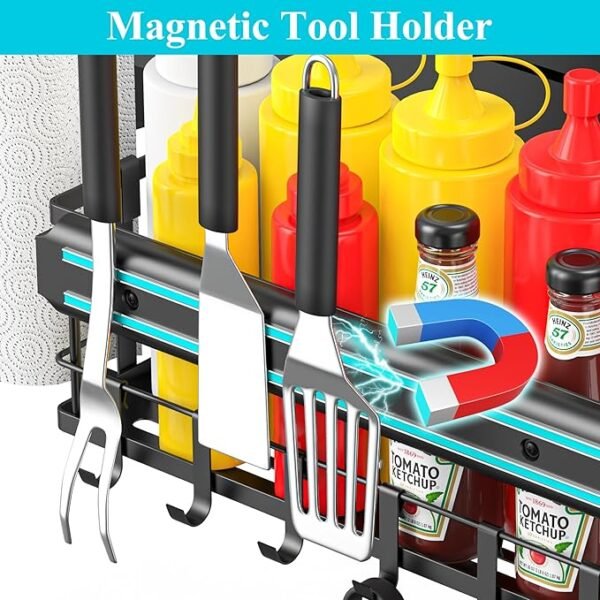Griddle Caddy for Blackstone Griddles with Magnetic Tool Holder and Paper Towel Holder and Hooks, Black - Image 2