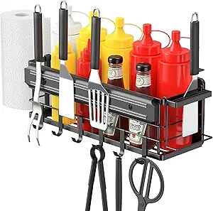 Griddle Caddy for Blackstone Griddles with Magnetic Tool Holder and Paper Towel Holder and Hooks, Black
