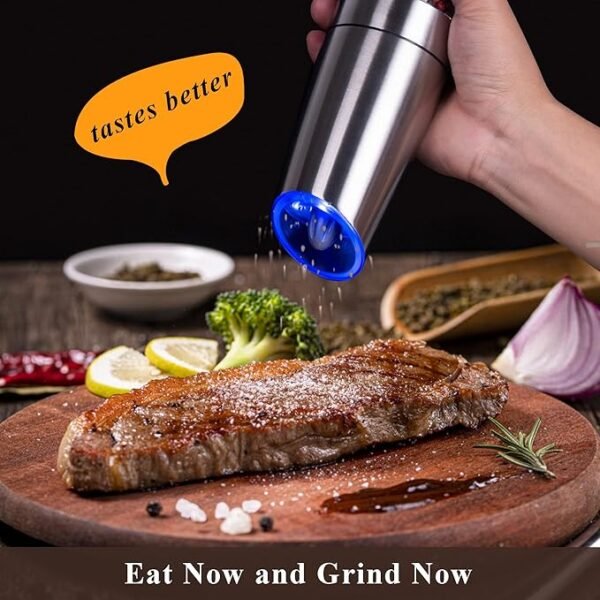 Automatic Eletric Salt and Pepper Grinder Shakers Set, Battery Operated, Must Haves from TikTok, Silver, 1 Pack - Image 3