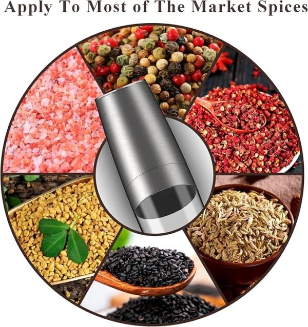 Automatic Eletric Salt and Pepper Grinder Shakers Set, Battery Operated, Must Haves from TikTok, Silver, 1 Pack - Image 2